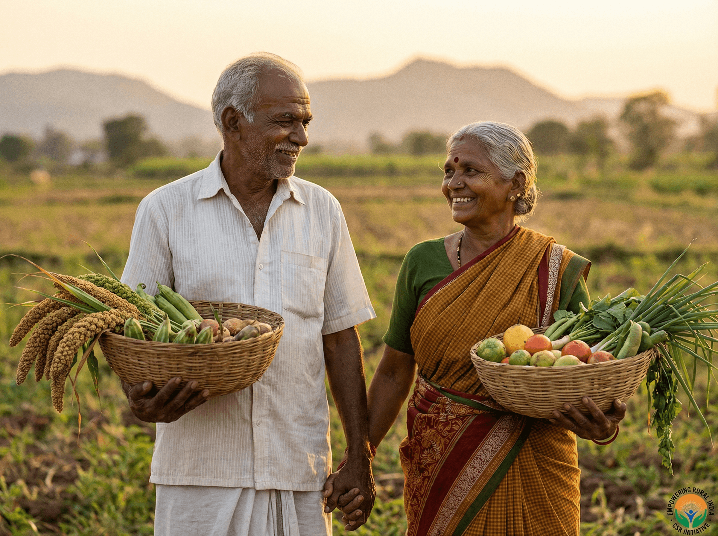 Indian farmers proudly showing their harvest