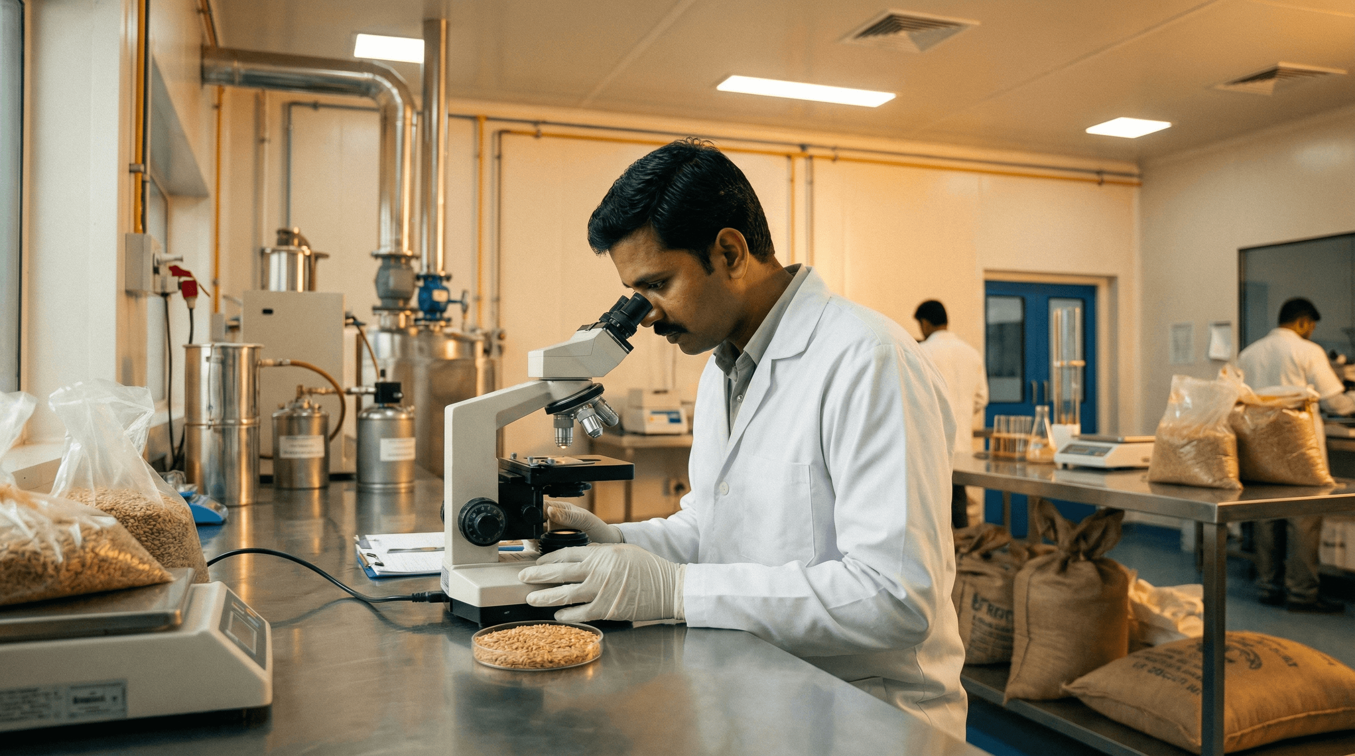 Quality testing and fumigation in food processing facility
